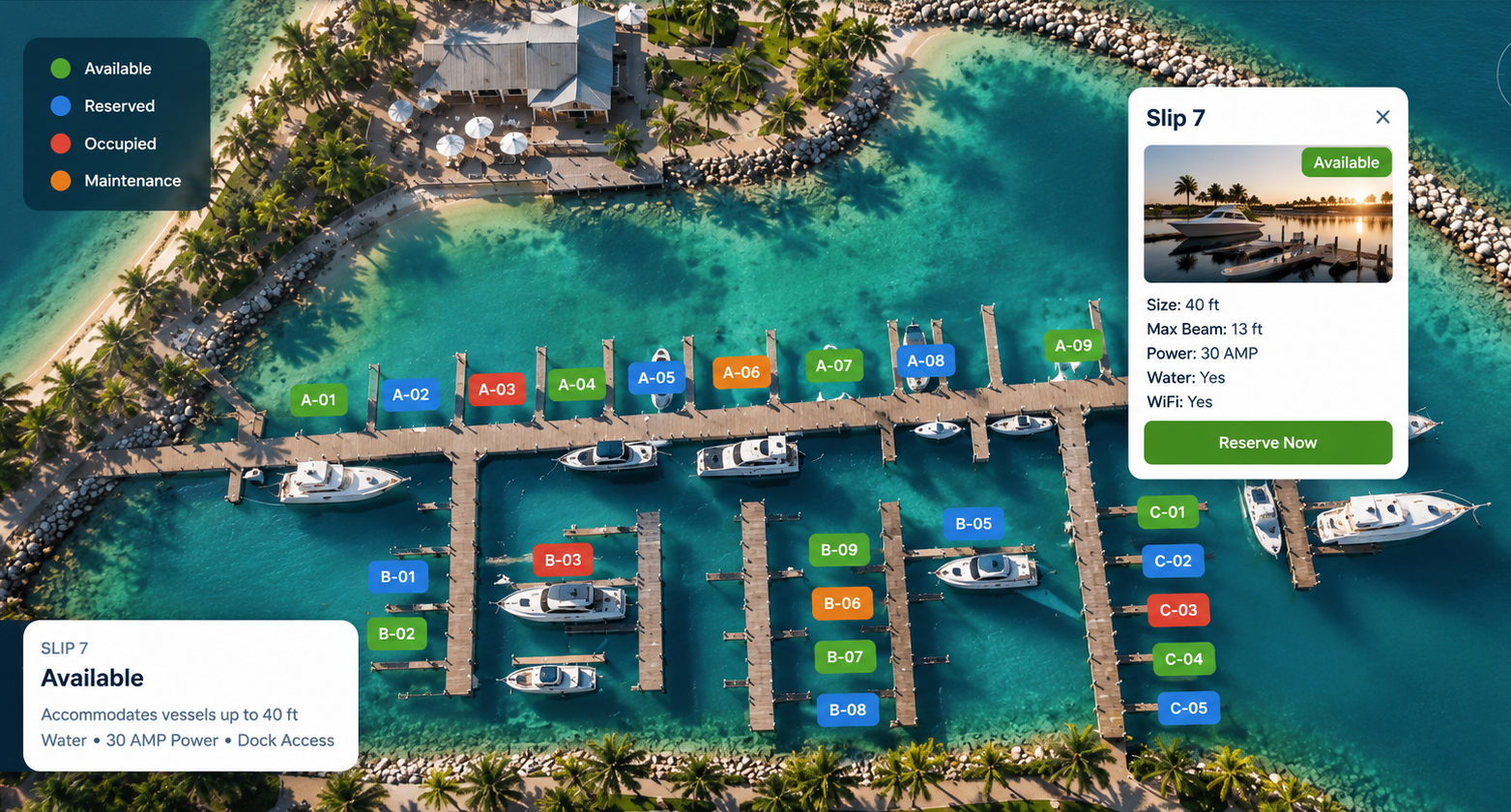 Interactive marina slip reservation map